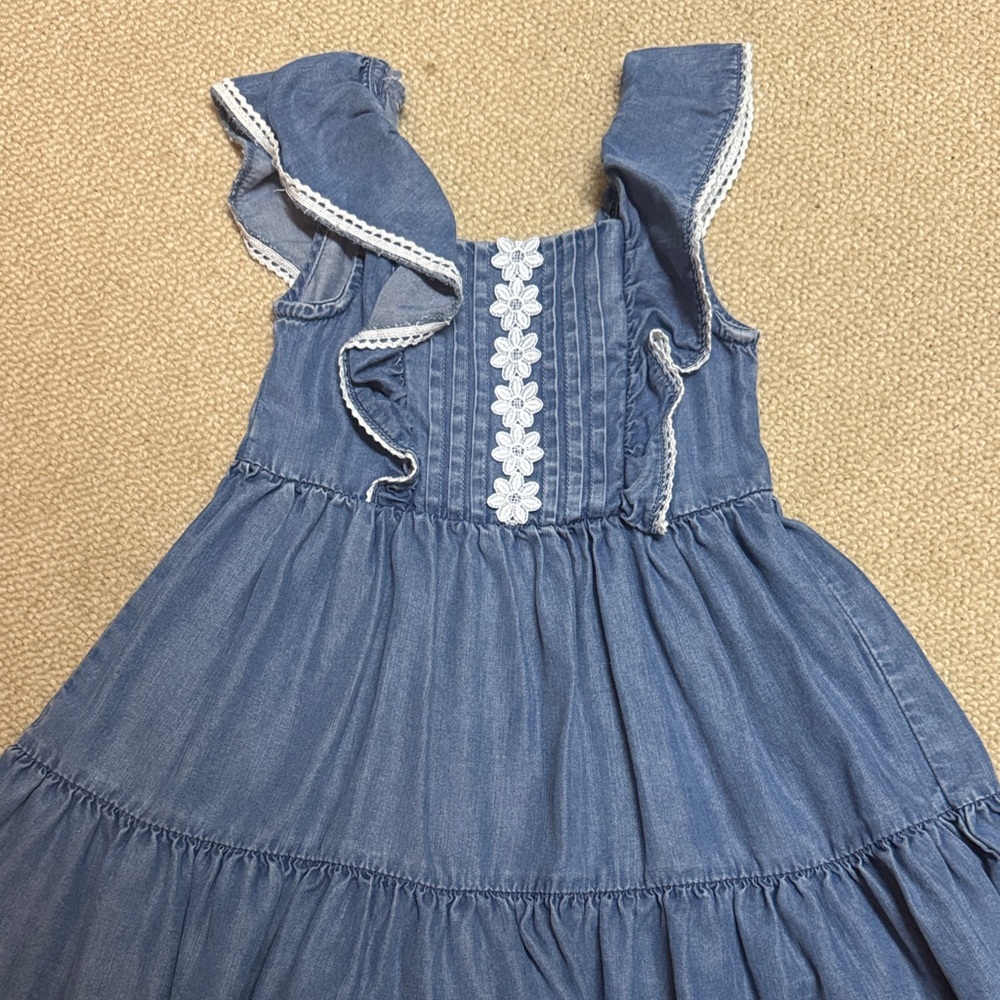 Janie & Jack Blue Denim Kids Dress with Lace Trim